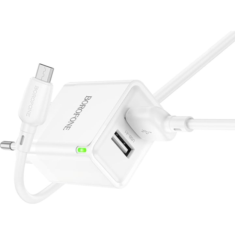 Borofone Sienas lādētājs BN15 Strong - 2xUSB - 2,1A ar USB-Micro USB kabeli, balts (bojāts iepakojums)