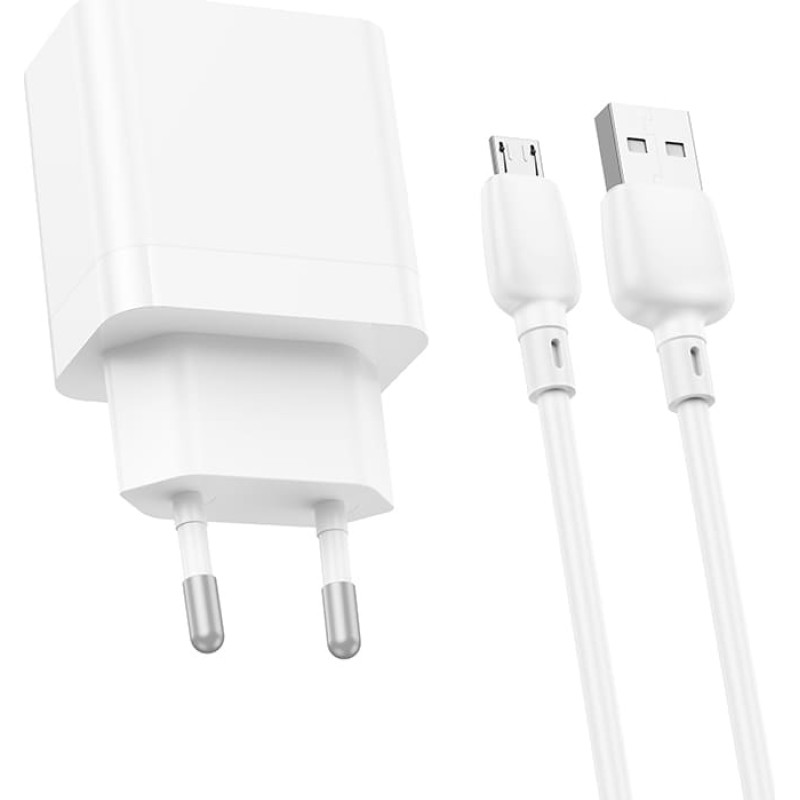 Borofone Sienas lādētājs BN15 Strong - 2xUSB - 2,1A ar USB-Micro USB kabeli, balts (bojāts iepakojums)