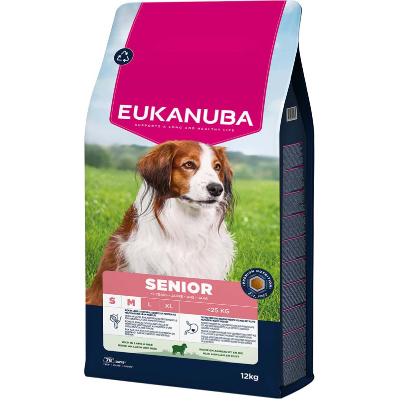 Eukanuba Sausa barība suņiem - Eukanuba Senior, Small|Medium, Lamb and Rice, 12 kg