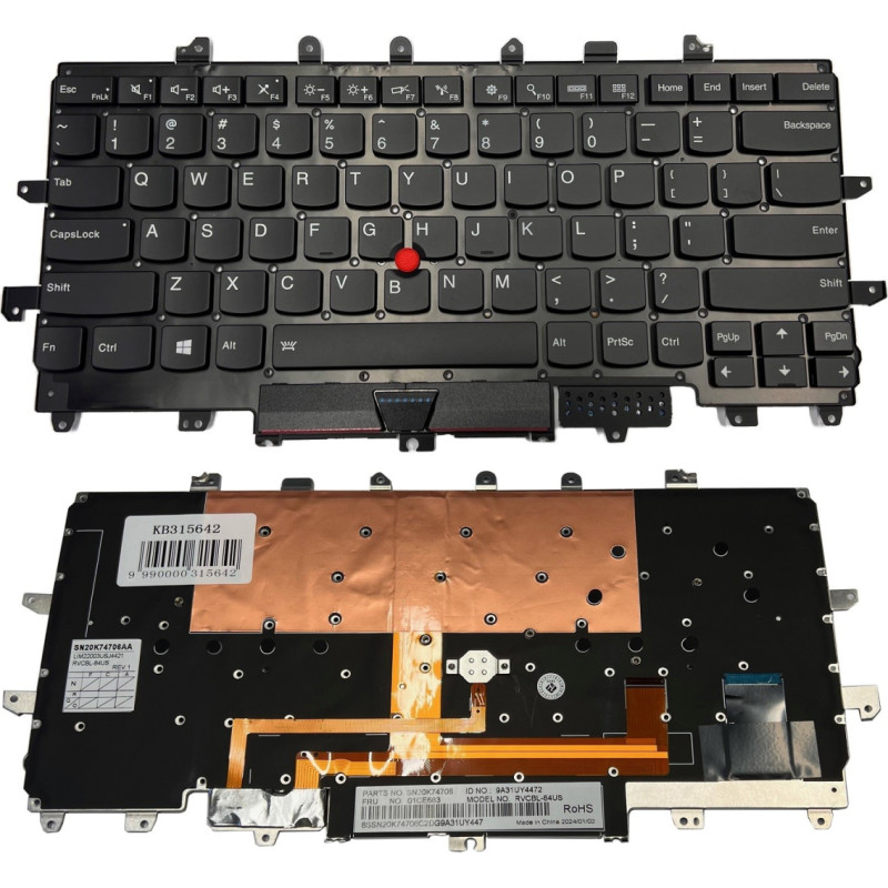 Lenovo Tastatūra LENOVO X1 Carbon Gen 4, ar Trackpoint, ar fona apgaismojumu, ASV