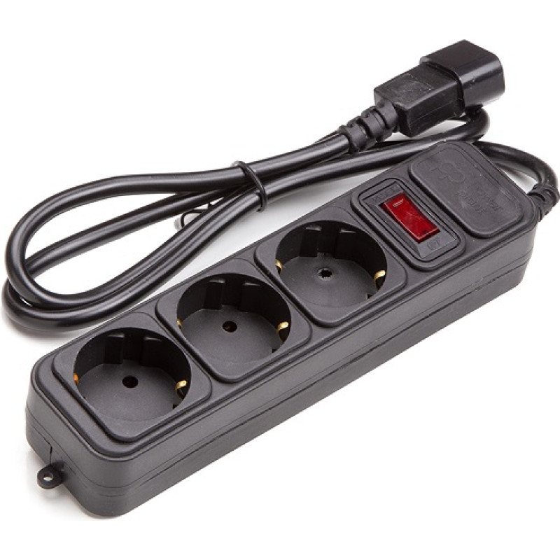 EXD UPS pagarinātājs 1m, 3 rozetes, ar slēdzi, melns