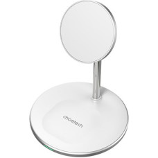 Choetech Magnētiskais bezvadu lādētājs ar statīvu CHOETECH, 2in1, 15W, balts