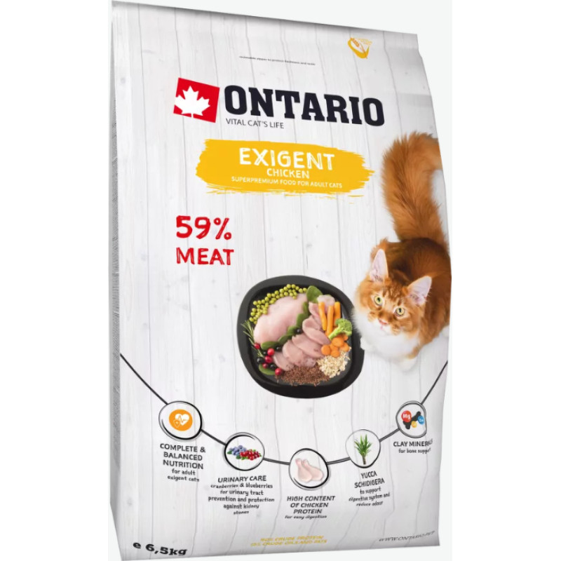 Ontario Barība izvēlīgiem kaķiem &ndash; Ontario Cat Exigent, 6.5 kg
