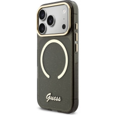 Guess IML Glitter Script Strap MagSafe Case for iPhone 17 Pro Black