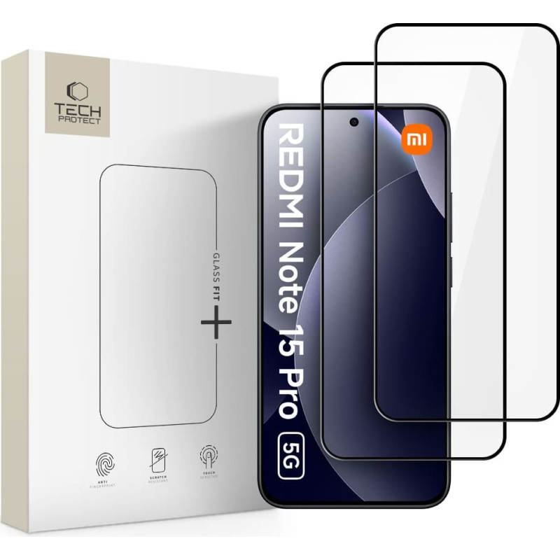 SZKŁO HARTOWANE TECH-PROTECT GLASS FIT+ 2-PACK XIAOMI REDMI NOTE 15 PRO 5G BLACK