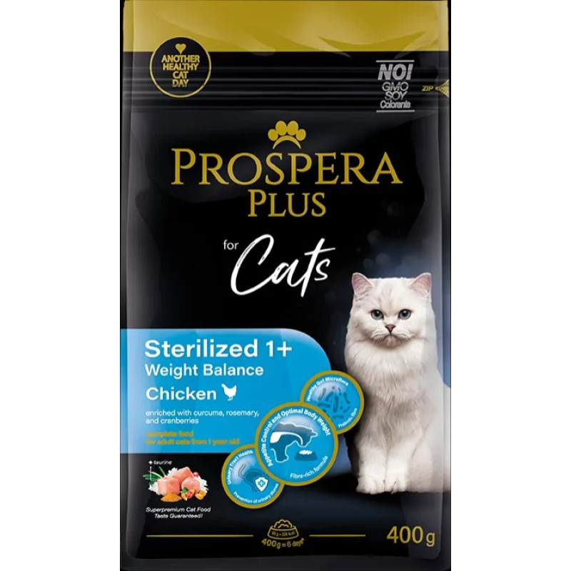 Prospera Plus Barība kaķiem &ndash; Prospera Plus Sterilized 1+ Chicken Weight Balance, 0,4 kg