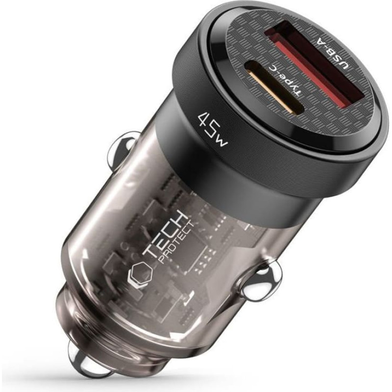 Tech-Protect USB-C USB-A CC45W QC 45W automa&scaron;īnas lādētājs - melns