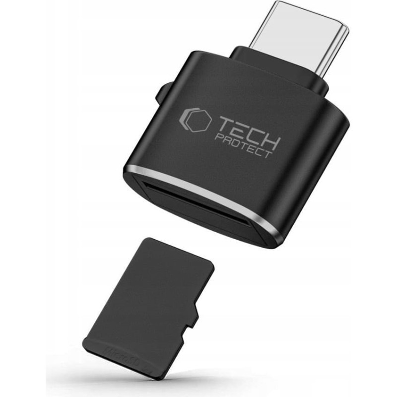 Tech-Protect USB-C microSD atmiņas kar&scaron;u lasītāja adapteris &mdash; melns