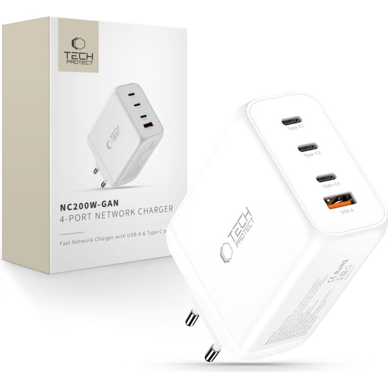 Tech-Protect NC200W-GaN 4-Port 200W Wall Charger - White