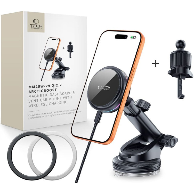 Tech-Protect V9 MagSafe 25W Qi 2.2 Car Charger - Black