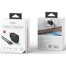 Yesido WALL CHARGER YC54 PD 20W QC 2xUSB-C + TYPE-C|LIGHTNING CABLE 27W 1M BLACK