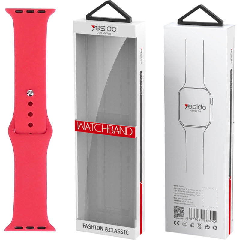 Yesido WB44 SILICONE STRAP FOR iWATCH S 42|44|45 (97+118) #54 ROSE RED