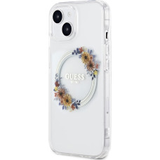 Guess PC|TPU Flowers Ring Glossy Logo MagSafe Case for iPhone 15 Plus Transparent