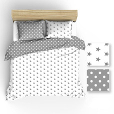 Kokvilnas gultas veļa 140x200 R009 pelēkas baltas zvaigznes, punktiņi kastē 126N 45N