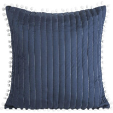 Dekoratīvā spilvendrāna 45x45 Liza tumši zila ar pomponiem