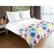 Satīna gultasveļa 160x200 ziedi krāsoti krāsaini balti dzelteni zili zaļi 36A Exclusive