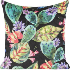 Dekoratīva spilvendrāna 45x45 Tropical 4 Eksotiski kaktusi Lapas Ziedi Melns Zaļš Velūrs