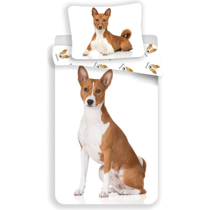Kokvilnas gultas veļa 140x200 Basenji Sweet Dog suns 1002 spilvendrāna 70x90