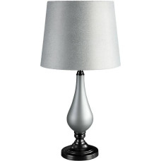 Anja galda lampa 33x65 sudraba tērauds ar matēta stikla pamatni un velūra abažūru ar reljefu rakstu moderns klasisks glamūra stils