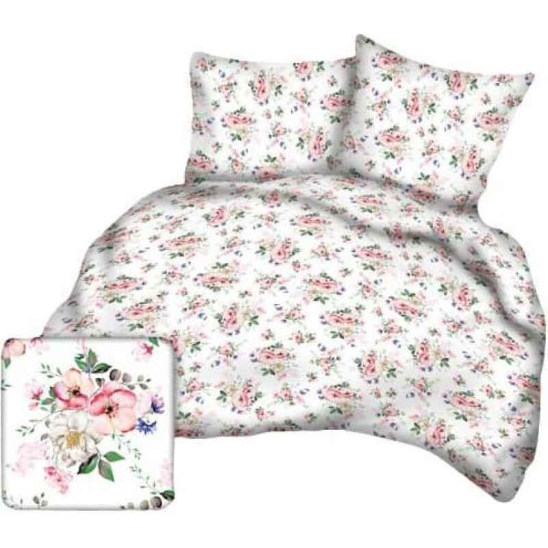 Mizas pakaiši 160x220 78b balto ābeļu ziedu zaļas lapas ar pogām 100% bieza kokvilna