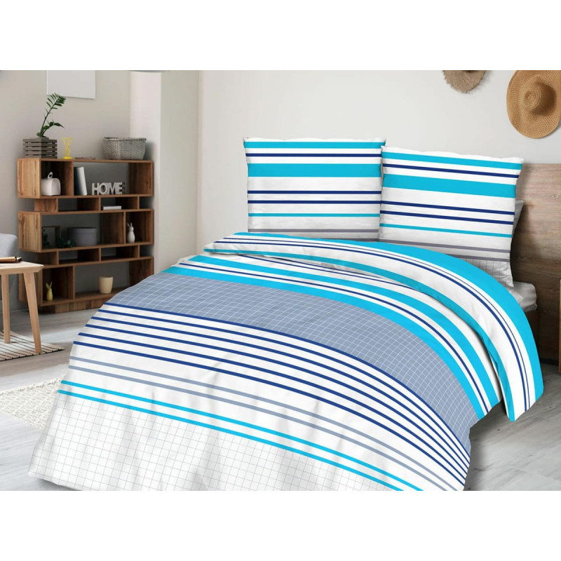 Kokvilnas gultas veļa 220x200 71439/1 svītras rūtaini pelēki zili balti Cottonlove