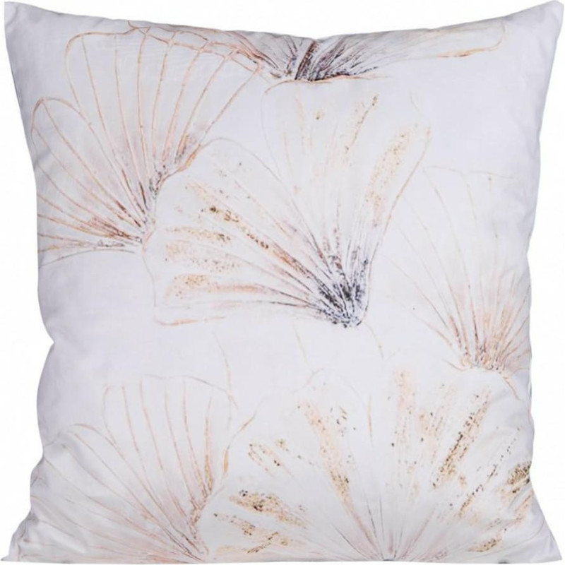 Dekoratīvā spilvendrāna 45x45 Velvet 8 ziedi balti bēšs velūra ginkgo lapas