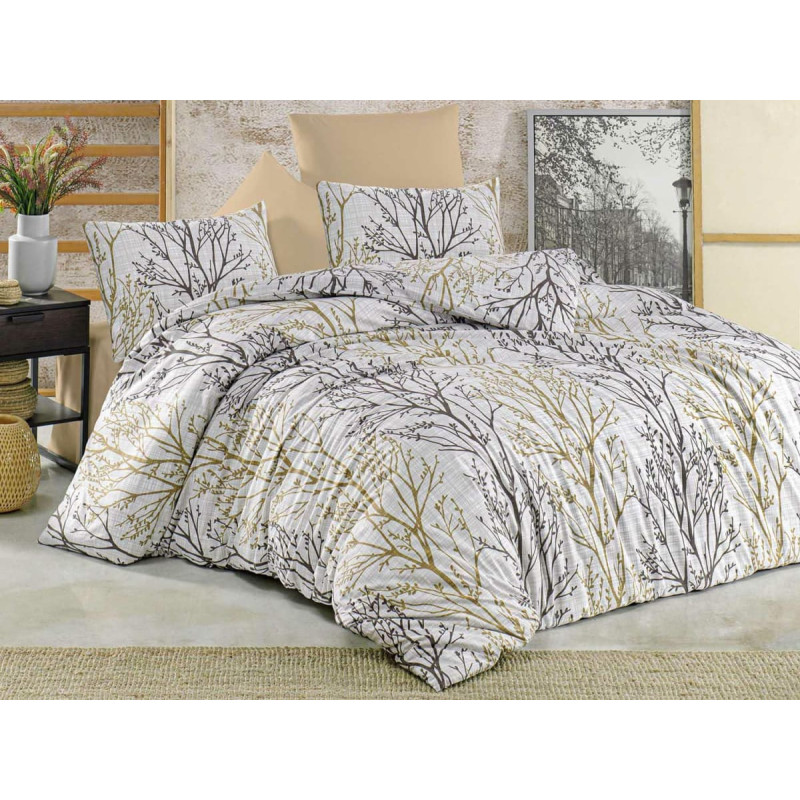 Kokvilnas gultasveļa 160x200 Agnor brūni bēši koku zari Exclusive 2