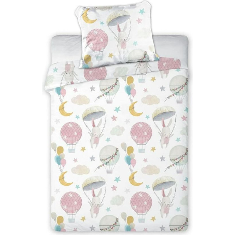 Kokvilnas gultas veļa 100x135 Bąbelkowo 005 Truši balonos zvaigznes pavadoņi 2838 bērnu spilvendrāna 40x60