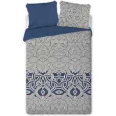 Satīna gultas veļa 220x200 Elegant 002 ģeometrija zila balta melna abpusēja