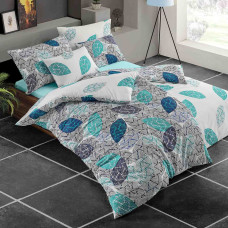 Kokvilnas gultas veļa 200x220 Linna pelēkas tirkīza lapas Cottonlove Exclusive 5