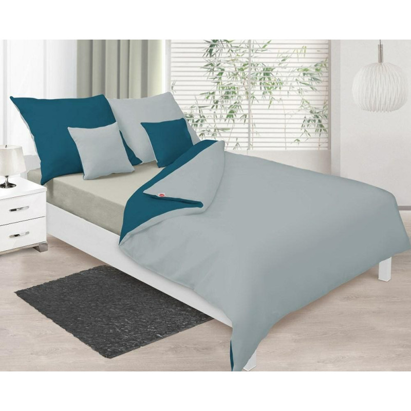 Satīna gultas veļa 160x200 Double Face tirkīza tumši sudraba 37+42 KG