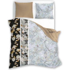 Satīna gultas veļa 160x200 Elegant 010 pelēkas bēšas lapas abpusējas