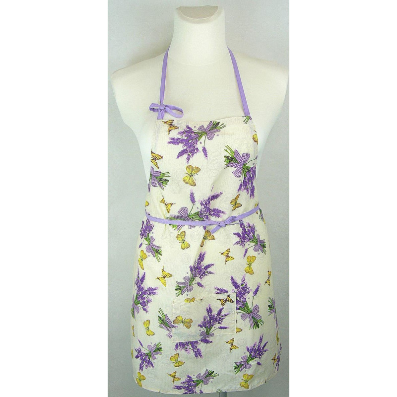 Kokvilnas virtuves priekšauts 75x62 lavandas tauriņi kokvilnas virtuves priekšauts 6804