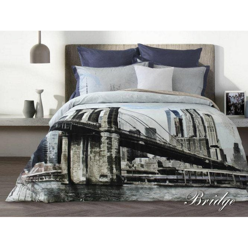 Satīna gultas veļa 220x200 Brooklyn Bridge grafīta pelēka Lusso D48 spilvendrānas 2x70/80 2x50/60 pieguļošs palags 220x240