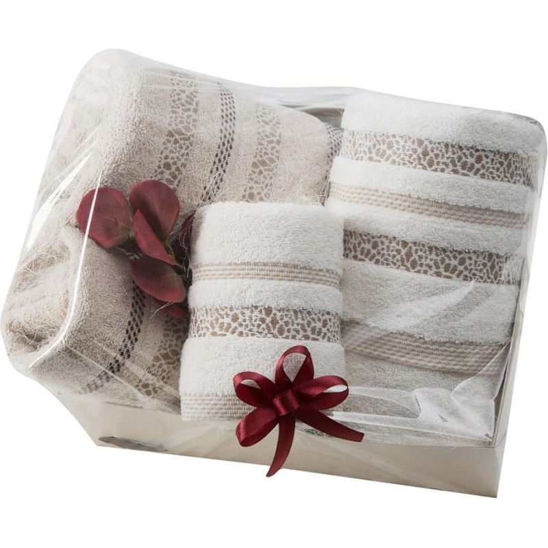 Dvieļu komplekts 4 gab 2x50x90+2x70x140 krēmbēšs 500 g/m2 frotē dāvanu komplekts 23