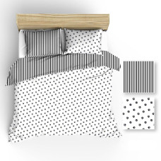 Kokvilnas gultas veļa 140x200 R089 baltas melnas svītras pēdas 143D 144D