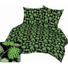 Kokvilnas gultasveļa 140x200 178b melnas lapas zaļas palmu zari abpusējs rāvējslēdzējs