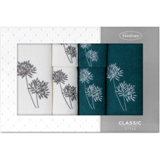 Dvieļu komplekts kastītē pa 6gab.Acellia green tumši krēmkrāsas ziedi 380g/m2