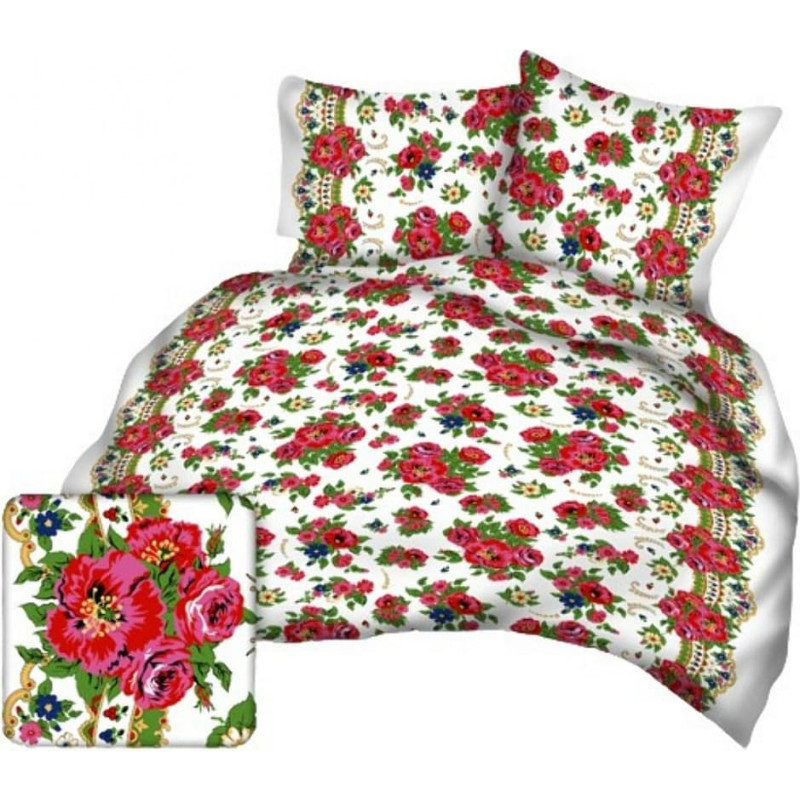 Gultasveļa no mizas 140x200 balti sarkani ziedi A1048_2 Kora 23
