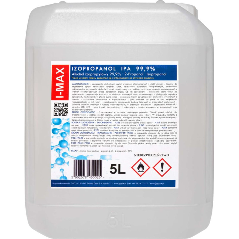 Gsg24 Izopropilspirts Izopropanols IPA I-MAX 99,9% 5L