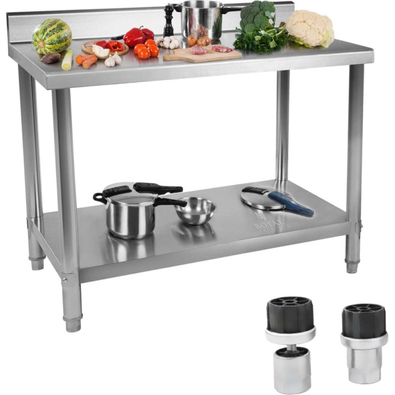 Royal Catering Galda virtuves darba virsma ar apmali un plauktu Nerūsējo&scaron;ais tērauds 120x70cm