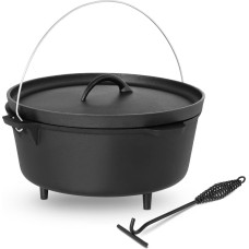 Royal Catering Katls čuguna medību katls ugunskura grilam diam. 37cm 10,75L + PĒJAS