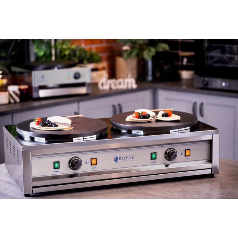 Royal Catering Elektriskais dubultais pankūku cepējs ar čuguna plāksnēm 2 x 40cm 2 x 3000 W