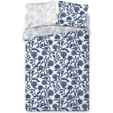 Kokvilnas gultasveļa 220x200 Elegant 003 balti tumši zili pelēki ziedi E 2023