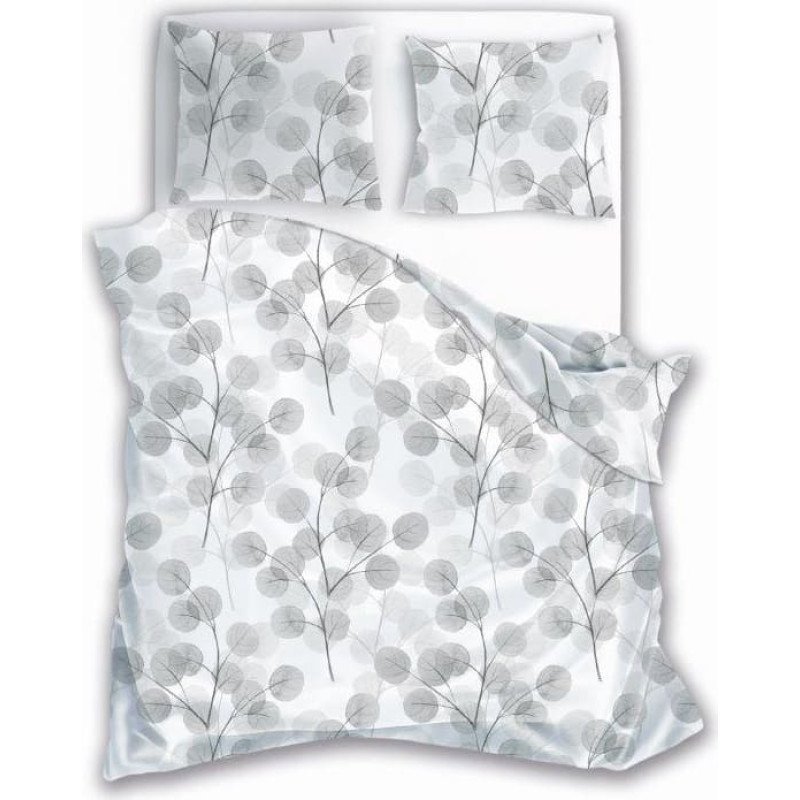 Kokvilnas gultasveļa 160x200 balti pelēki zaru lapas 013 Mode 23