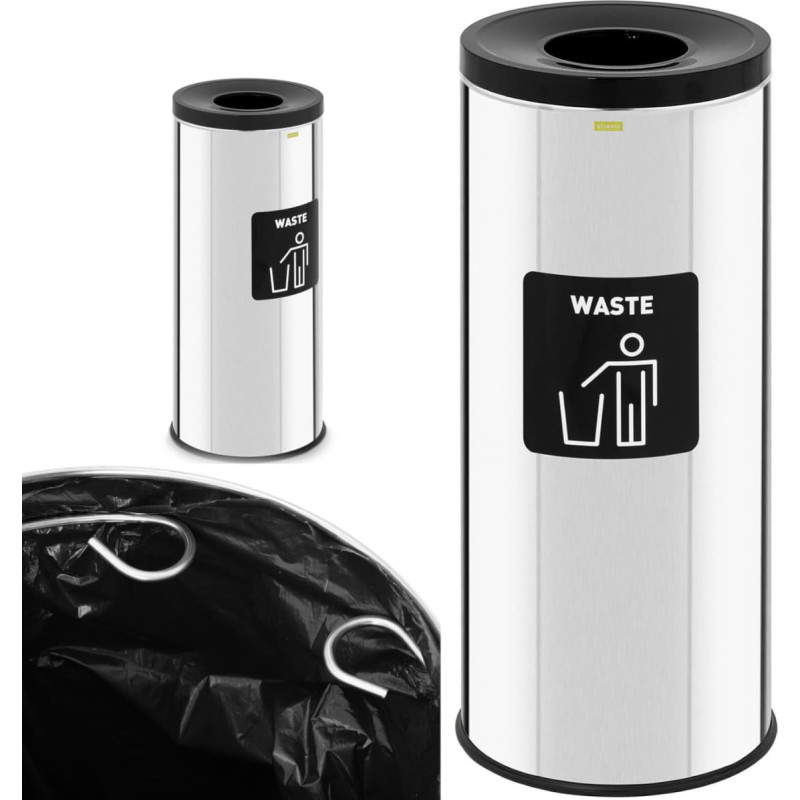 Ulsonix Groza konteiners atkritumu &scaron;ķiro&scaron;anai apaļ&scaron; sudrabs 45 l - jaukti atkritumi