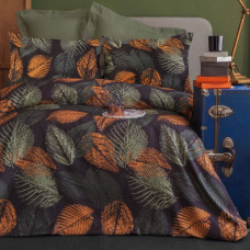 Satīna gultasveļa 200x220 Vintera brūnas oranžas haki lapas Exclusive 3
