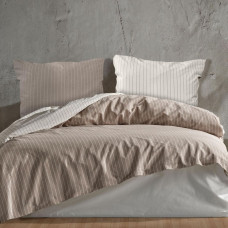 Kokvilnas gultas veļa 140x200 Norma 1 smilškrāsas krēmkrāsas svītras Cottonlove Exclusive 1