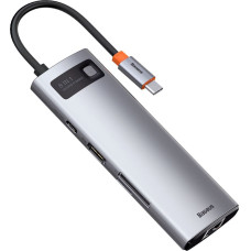 Baseus Daudzfunkcionāls HUB 8in1 USB USB-C PD 100W HDMI SD un microSD karšu lasītājs 3x USB 3.2 RJ45 pelēks