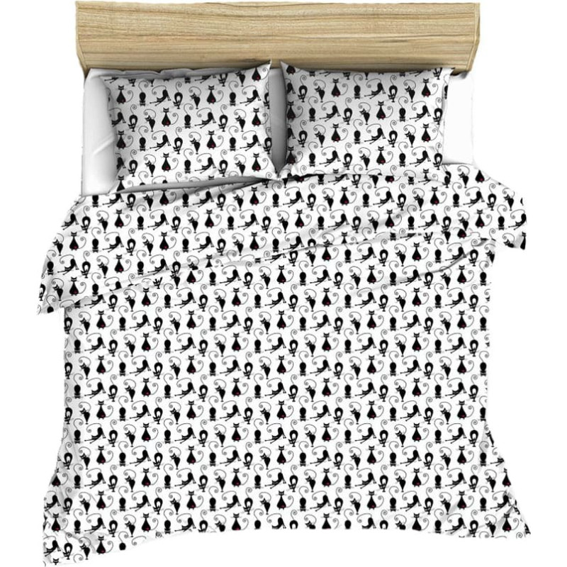 Kokvilnas gultasveļa 180x200 998E Kaķi Kaķēni melni